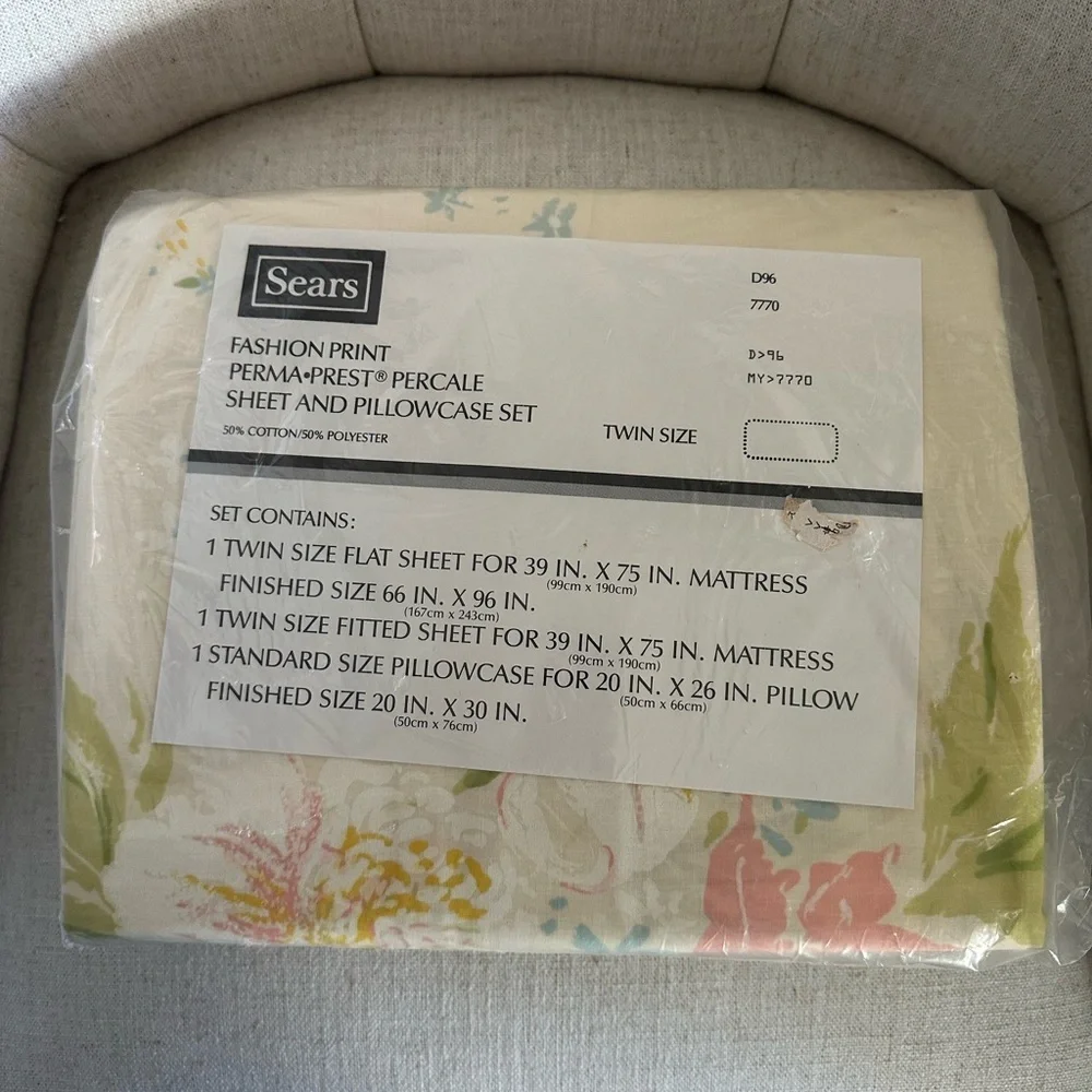 Vintage SEARS PERCALE Floral Twin Sheet Set 60s 70s Colorful Cottage Shabby NEW